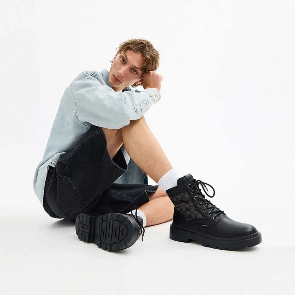 Coach Royce Sig Black Monogram Combat Boots - Picture 4 of 16